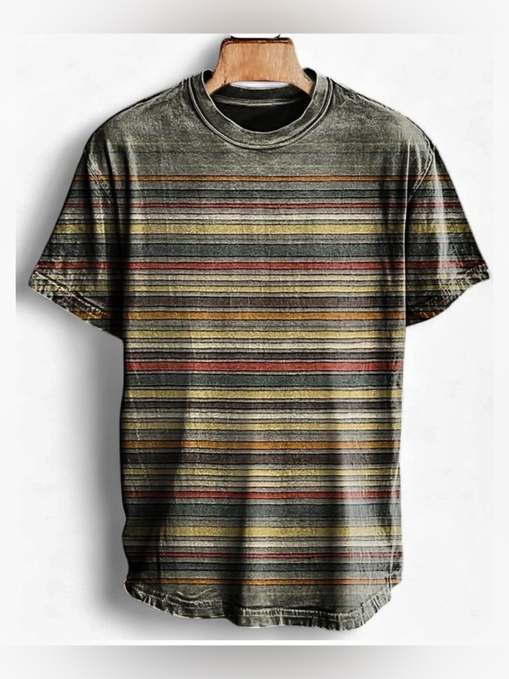 Retro Striped Print Casual Short-Sleeved T-Shirt #stripes.
